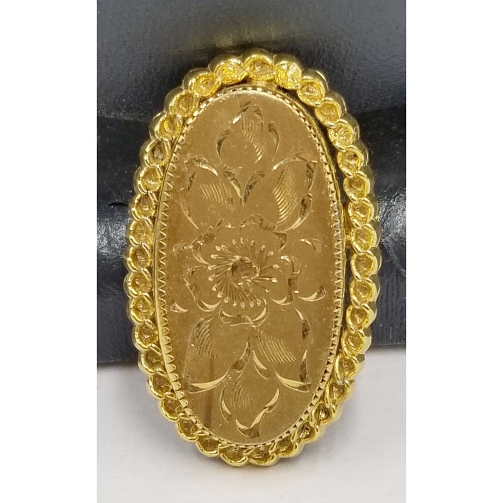 Vtg Victorian Style Oval Engraved Floral Signed  CI 1/20 14k Gold Filled Brooch